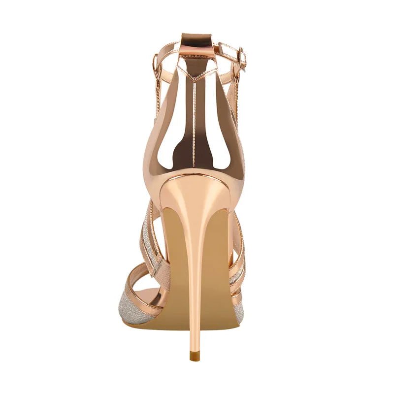 Onlymaker Frauen Peep Toe 12 CM Dünne High Heels Glitter Cut Out Gold Abend Party Kleid Sandalen Ankle Strap Öffnen toe Pumps - Blockshop.store