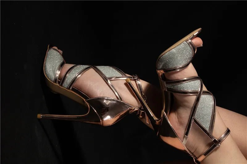 Onlymaker Frauen Peep Toe 12 CM Dünne High Heels Glitter Cut Out Gold Abend Party Kleid Sandalen Ankle Strap Öffnen toe Pumps - Blockshop.store