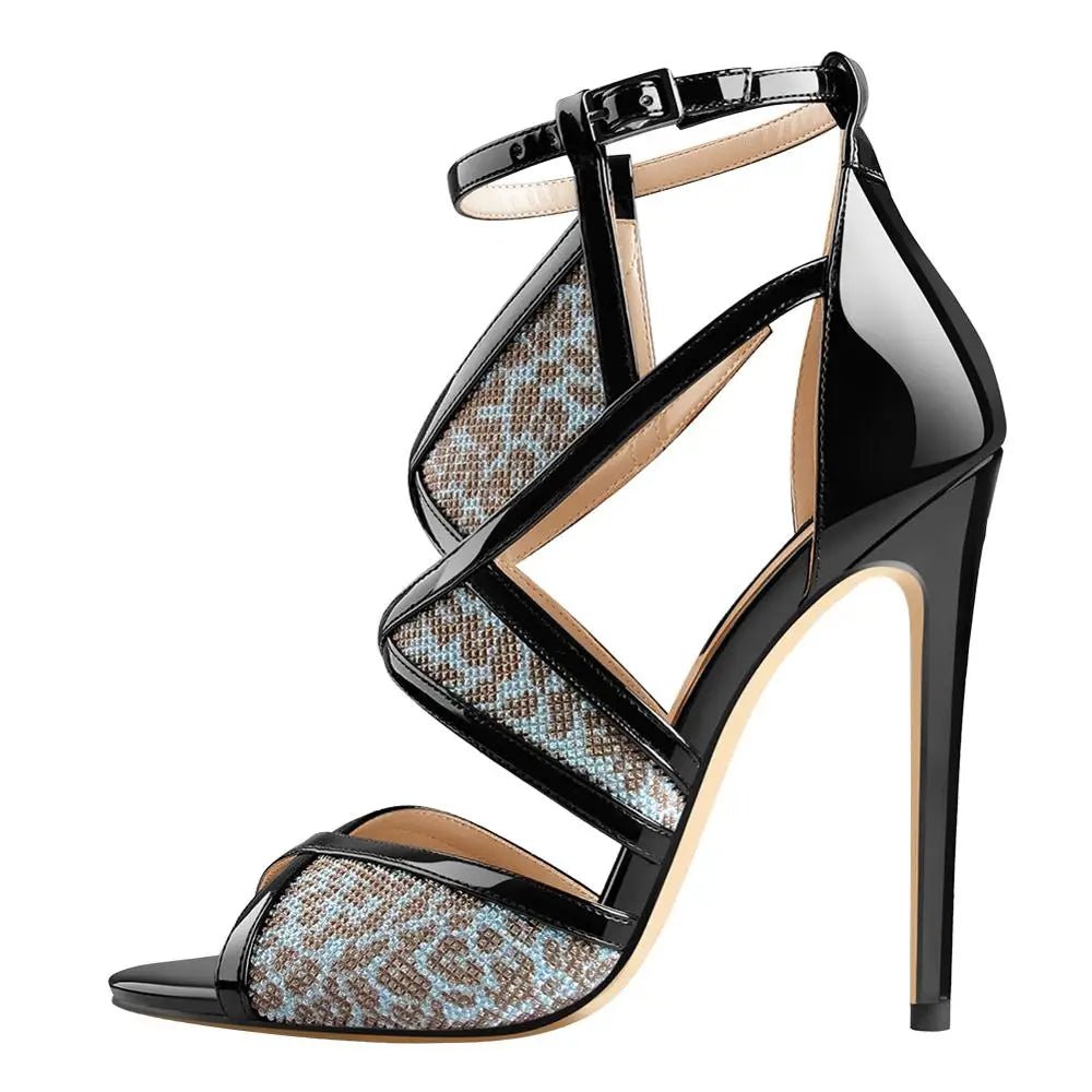 Onlymaker Frauen Peep Toe 12 CM Dünne High Heels Glitter Cut Out Gold Abend Party Kleid Sandalen Ankle Strap Öffnen toe Pumps - Blockshop.store