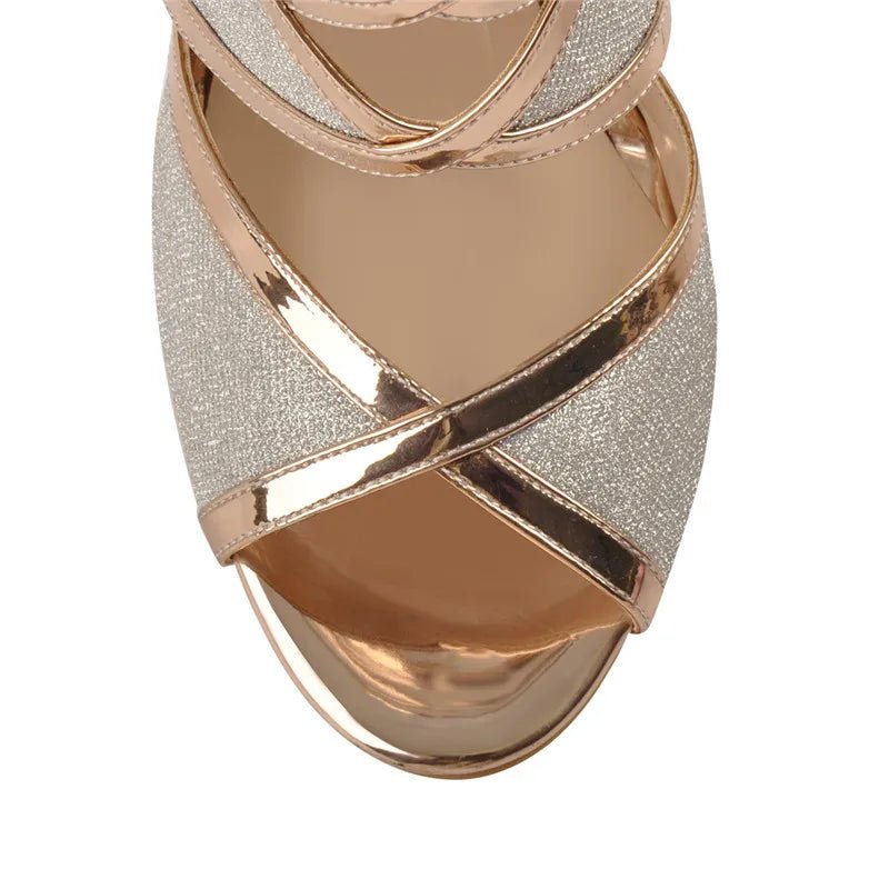 Onlymaker Frauen Peep Toe 12 CM Dünne High Heels Glitter Cut Out Gold Abend Party Kleid Sandalen Ankle Strap Öffnen toe Pumps - Blockshop.store