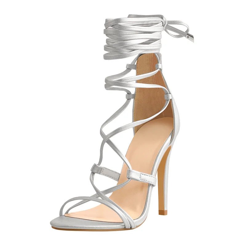 Onlymaker Frauen Peep Toe Gladiator Ankle Strap Spitze up 12CM High Heels Schwarz Offene spitze Stiletto Mit Hohen Absätzen Strappy Sandalen - Blockshop.store