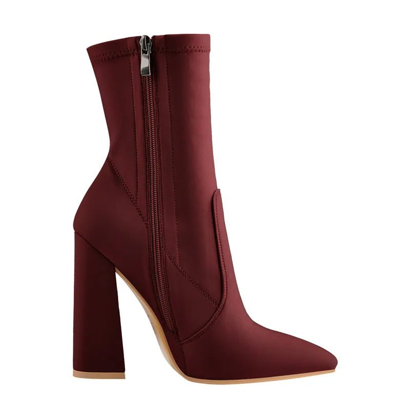 Onlymaker Spitz Schwarz Minimalistischen Stretch Chunky Block High Heels Größe Zipper Dicken Knöchel Booties Plus Größe US5 ~ US15 - Blockshop.store
