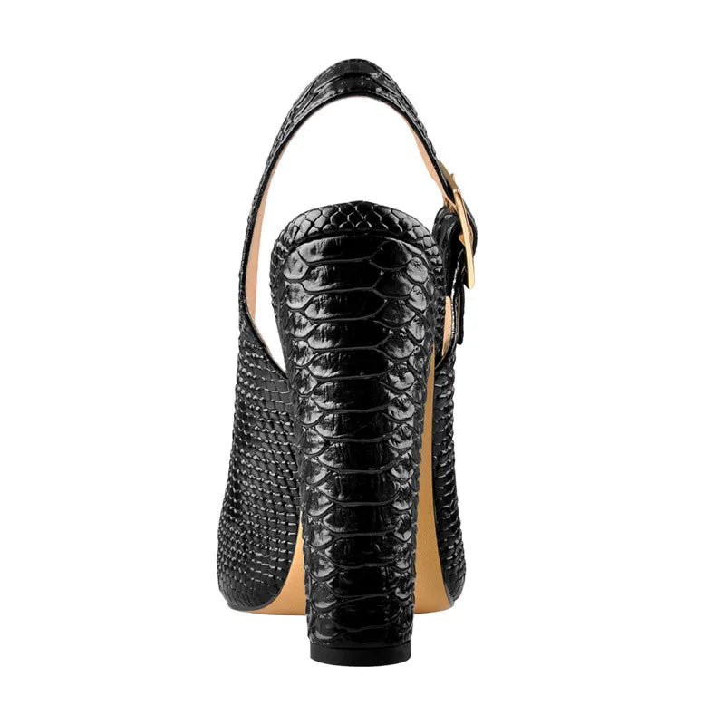Onlymaker Women Sexy Slingback Pointed Toe Fish Scale 12CM Pumps Ankle Strap Chunky Square Heel Dress Shoes For Summer - Blockshop.store