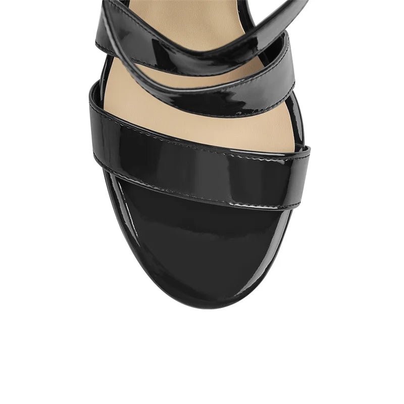 Onlymaker Women's Sandals Thin High Heels Shoes Women Hook And Loop Patent Leather Cross Strap Female Shoes Zipper Summer 2021 - Blockshop.store