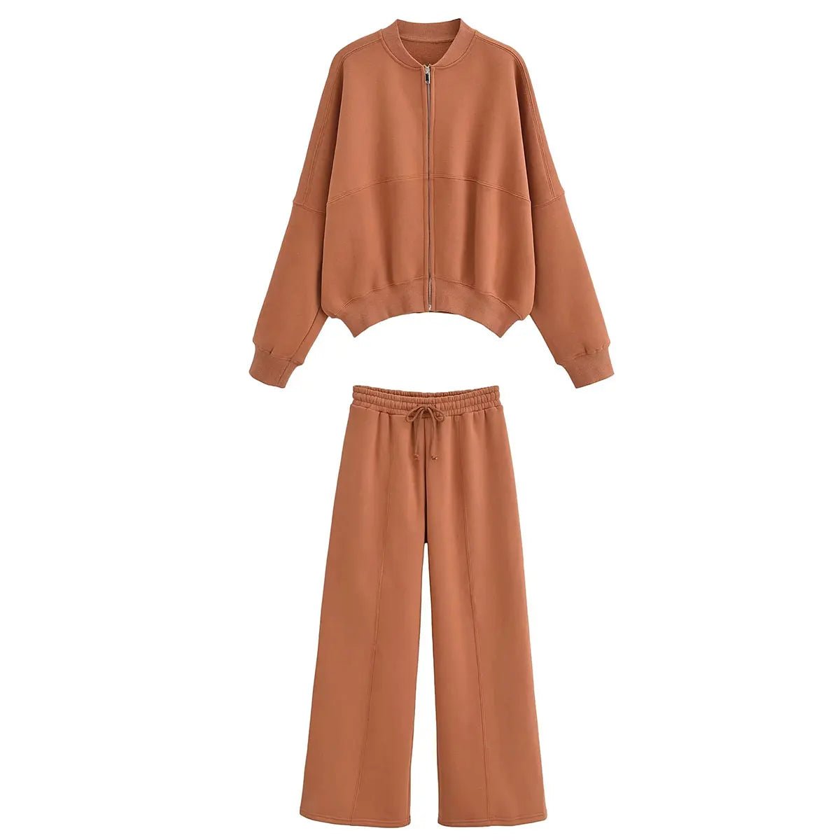Trafza 2023 Frauen setzt lässige feste Bomber jacken Langarm Reiß verschluss Sweatshirt Mantel elastische Taille Hose eleganter fester Anzug - Blockshop.store