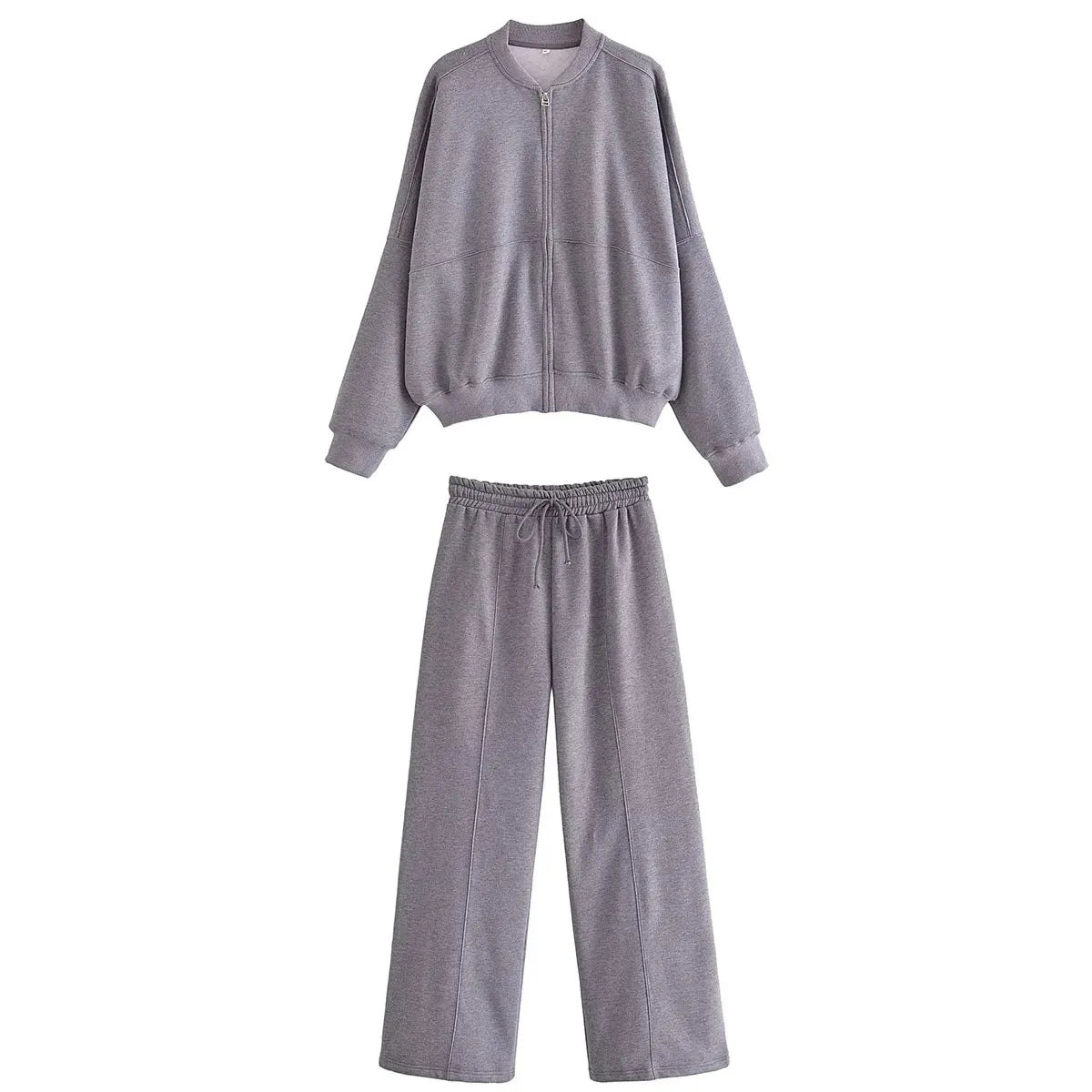 Trafza 2023 Frauen setzt lässige feste Bomber jacken Langarm Reiß verschluss Sweatshirt Mantel elastische Taille Hose eleganter fester Anzug - Blockshop.store