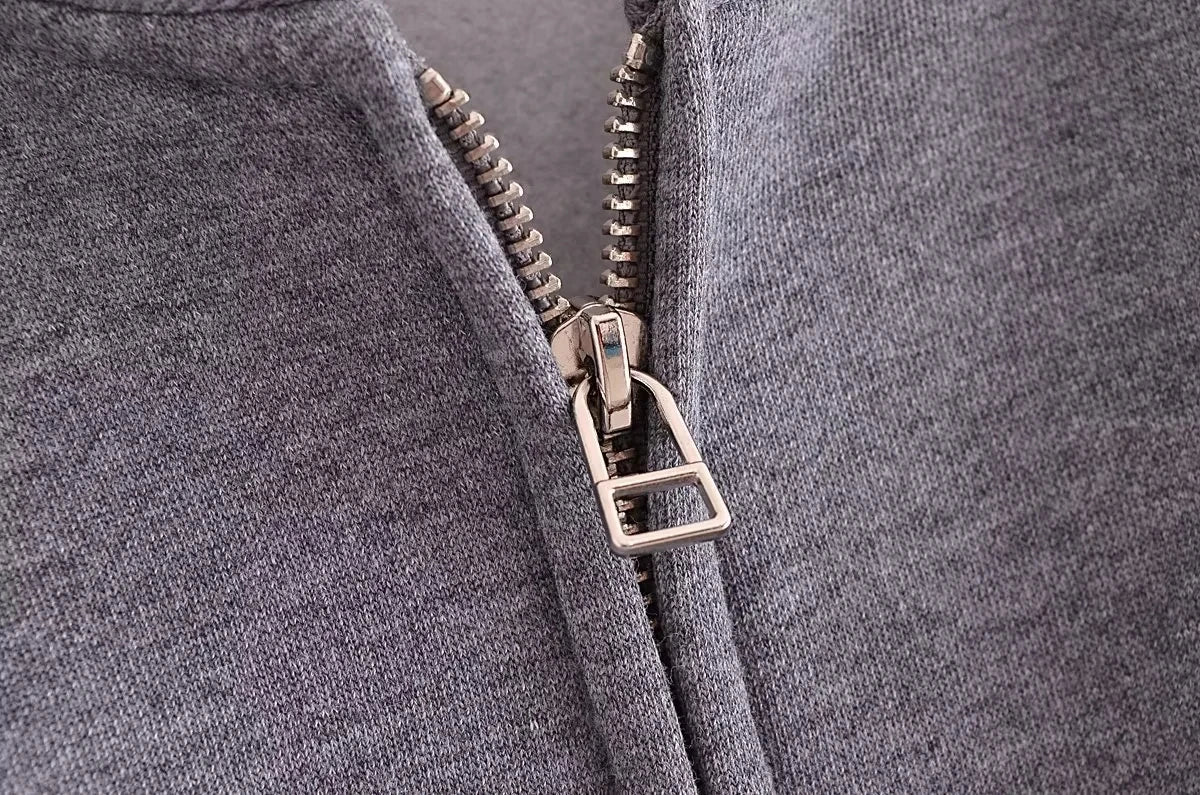 Trafza 2023 Frauen setzt lässige feste Bomber jacken Langarm Reiß verschluss Sweatshirt Mantel elastische Taille Hose eleganter fester Anzug - Blockshop.store
