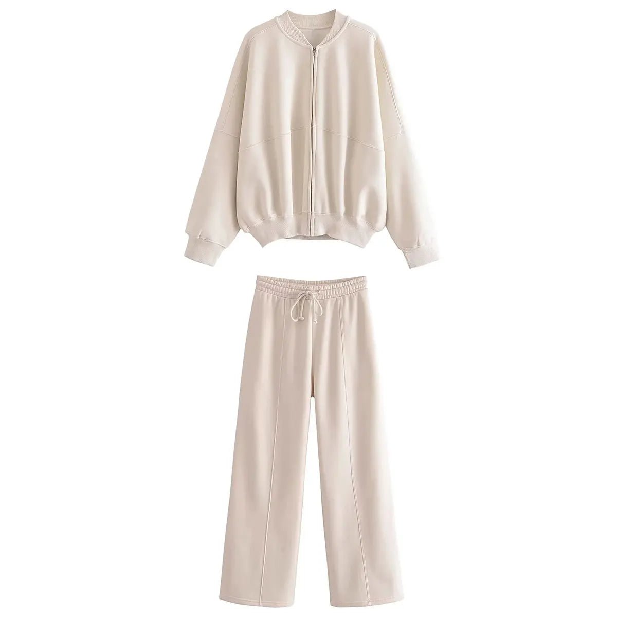 Trafza 2023 Frauen setzt lässige feste Bomber jacken Langarm Reiß verschluss Sweatshirt Mantel elastische Taille Hose eleganter fester Anzug - Blockshop.store