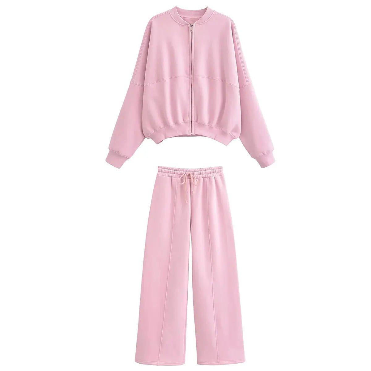 Trafza 2023 Frauen setzt lässige feste Bomber jacken Langarm Reiß verschluss Sweatshirt Mantel elastische Taille Hose eleganter fester Anzug - Blockshop.store