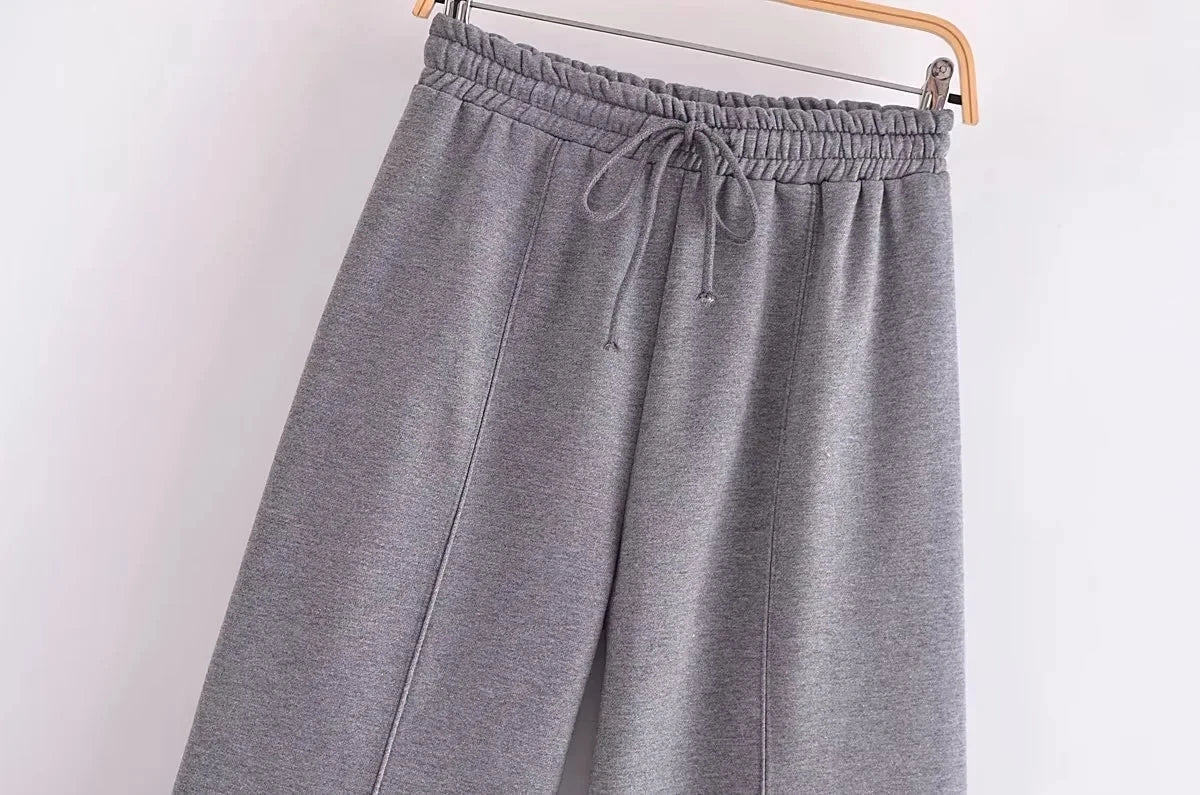 Trafza 2023 Frauen setzt lässige feste Bomber jacken Langarm Reiß verschluss Sweatshirt Mantel elastische Taille Hose eleganter fester Anzug - Blockshop.store