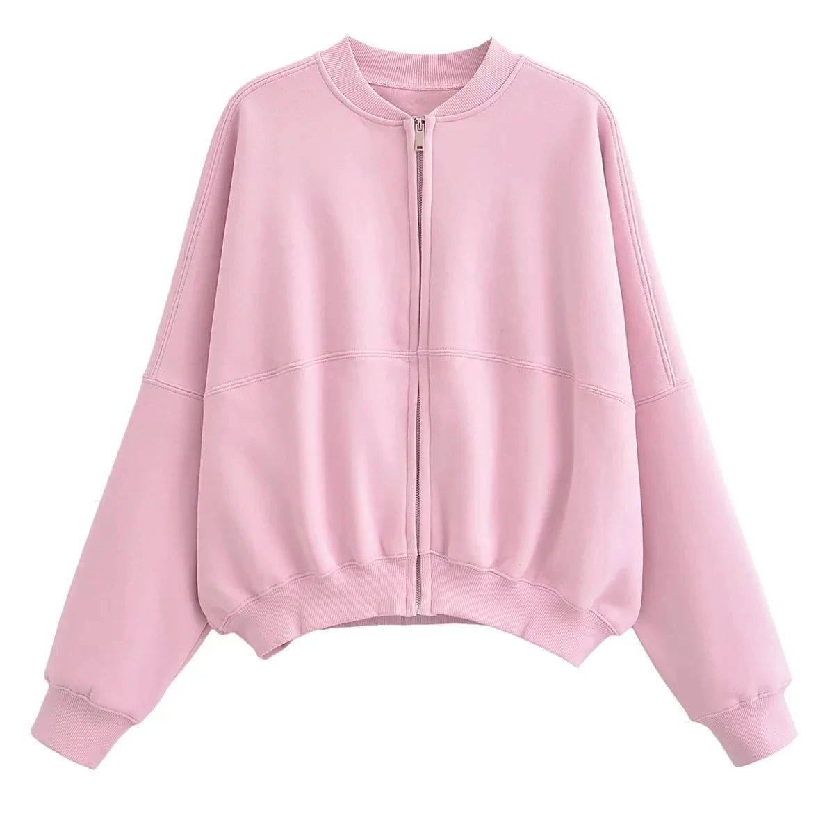 Trafza 2023 Frauen setzt lässige feste Bomber jacken Langarm Reiß verschluss Sweatshirt Mantel elastische Taille Hose eleganter fester Anzug - Blockshop.store