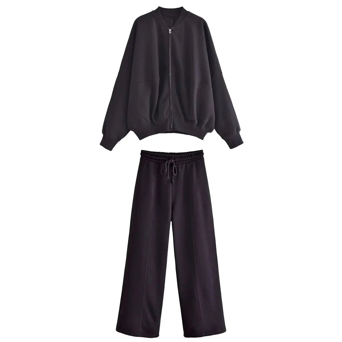 Trafza 2023 Frauen setzt lässige feste Bomber jacken Langarm Reiß verschluss Sweatshirt Mantel elastische Taille Hose eleganter fester Anzug - Blockshop.store