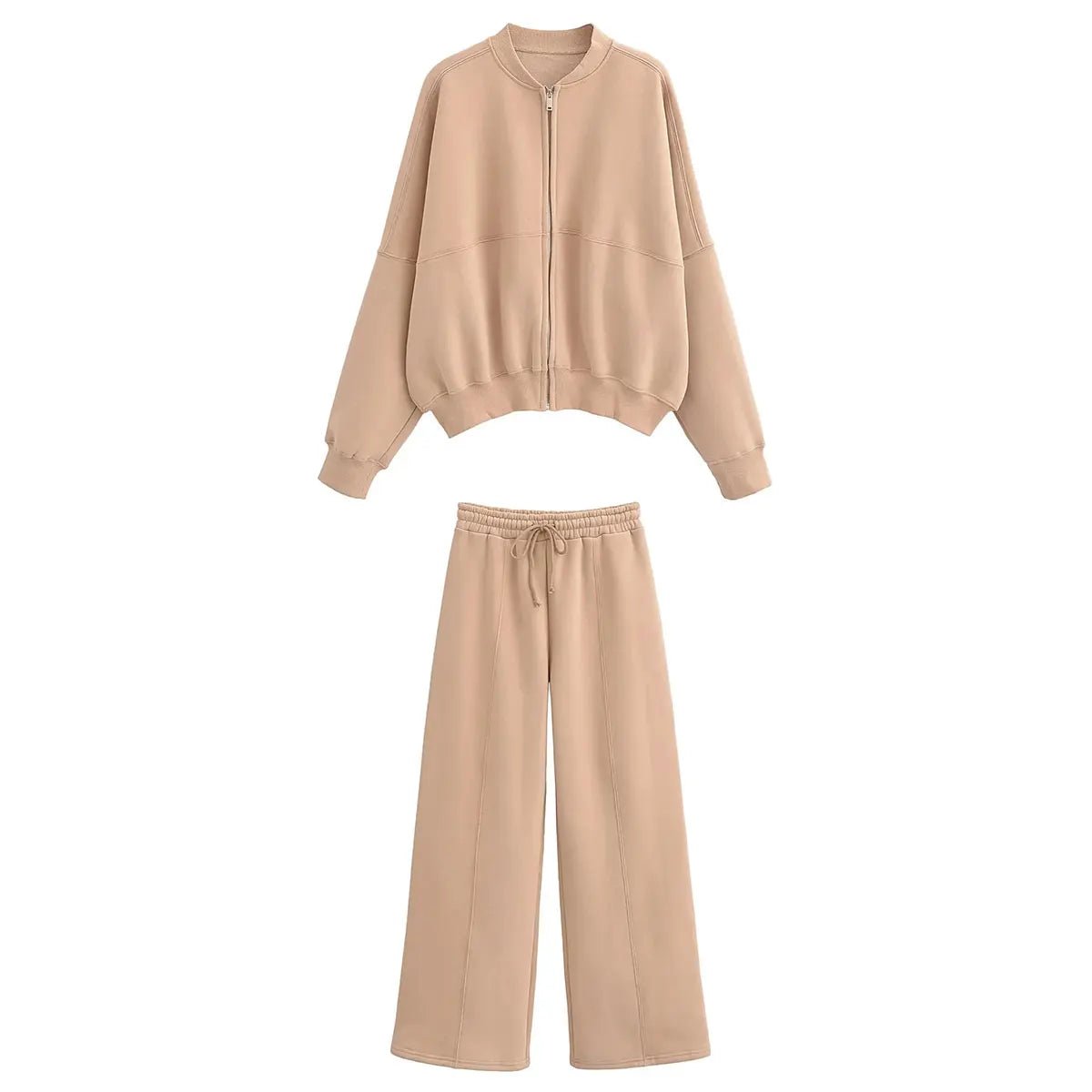 Trafza 2023 Frauen setzt lässige feste Bomber jacken Langarm Reiß verschluss Sweatshirt Mantel elastische Taille Hose eleganter fester Anzug - Blockshop.store