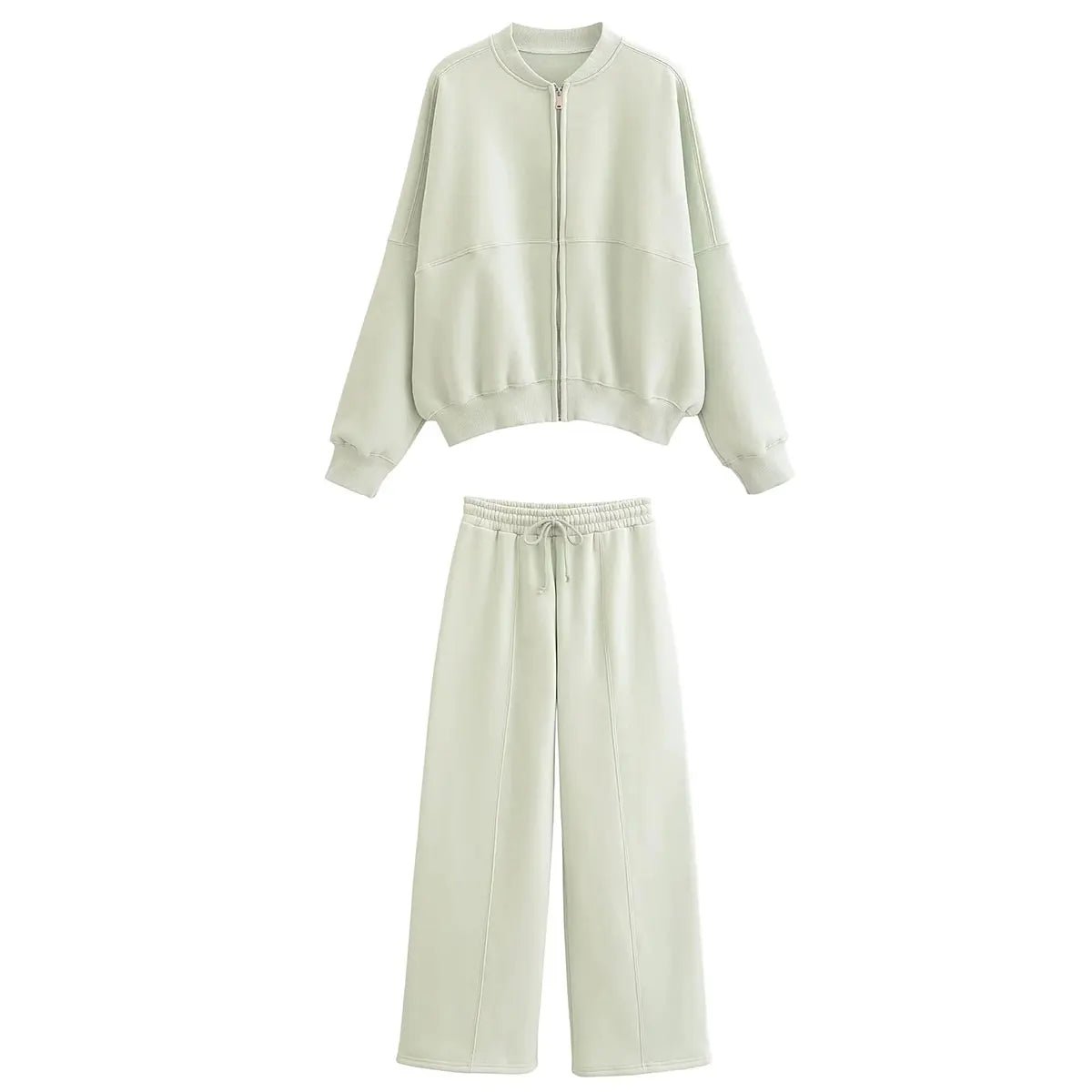 Trafza 2023 Frauen setzt lässige feste Bomber jacken Langarm Reiß verschluss Sweatshirt Mantel elastische Taille Hose eleganter fester Anzug - Blockshop.store