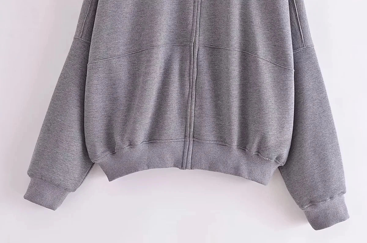 Trafza 2023 Frauen setzt lässige feste Bomber jacken Langarm Reiß verschluss Sweatshirt Mantel elastische Taille Hose eleganter fester Anzug - Blockshop.store
