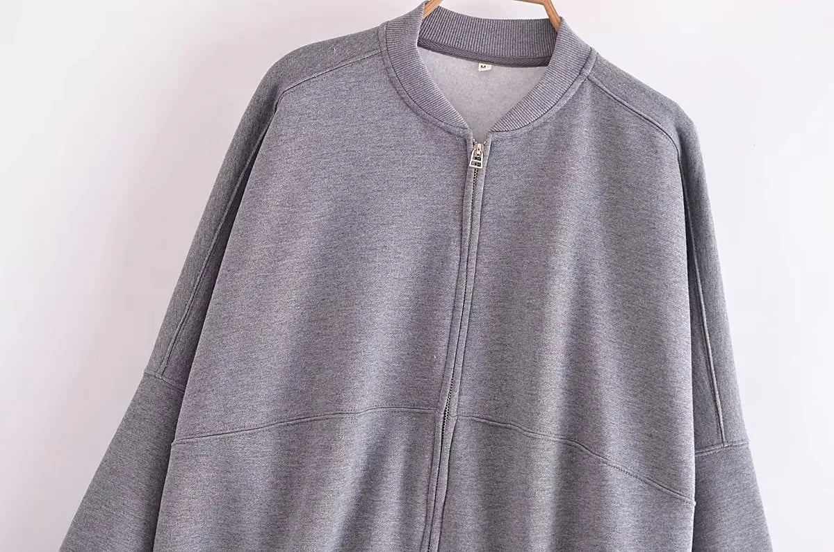 Trafza 2023 Frauen setzt lässige feste Bomber jacken Langarm Reiß verschluss Sweatshirt Mantel elastische Taille Hose eleganter fester Anzug - Blockshop.store
