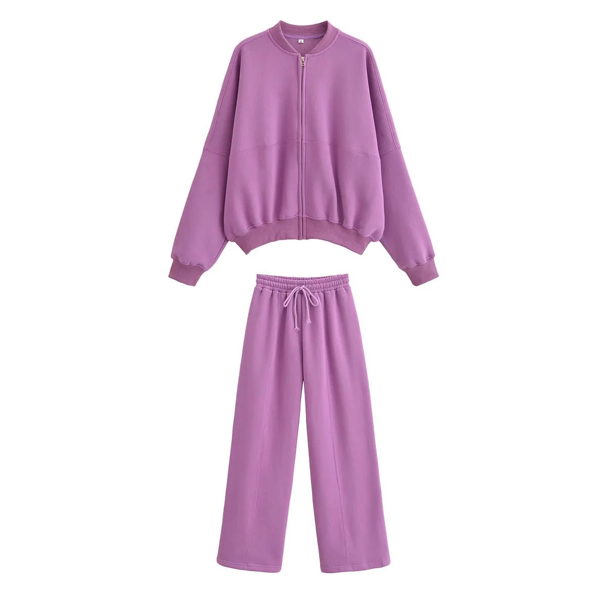 Trafza 2023 Frauen setzt lässige feste Bomber jacken Langarm Reiß verschluss Sweatshirt Mantel elastische Taille Hose eleganter fester Anzug - Blockshop.store