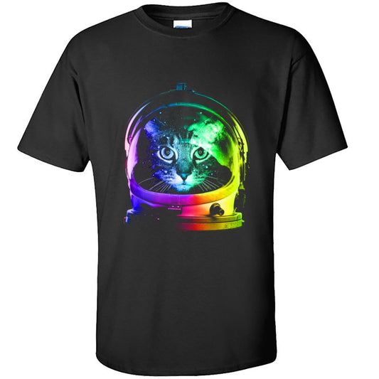 Galaxy Astronaut Cat Rainbow DJ Rock Tshirts Men Brand New Autumn Winter T-shirts Retro Design Hip Hop Street T Shirt For Men