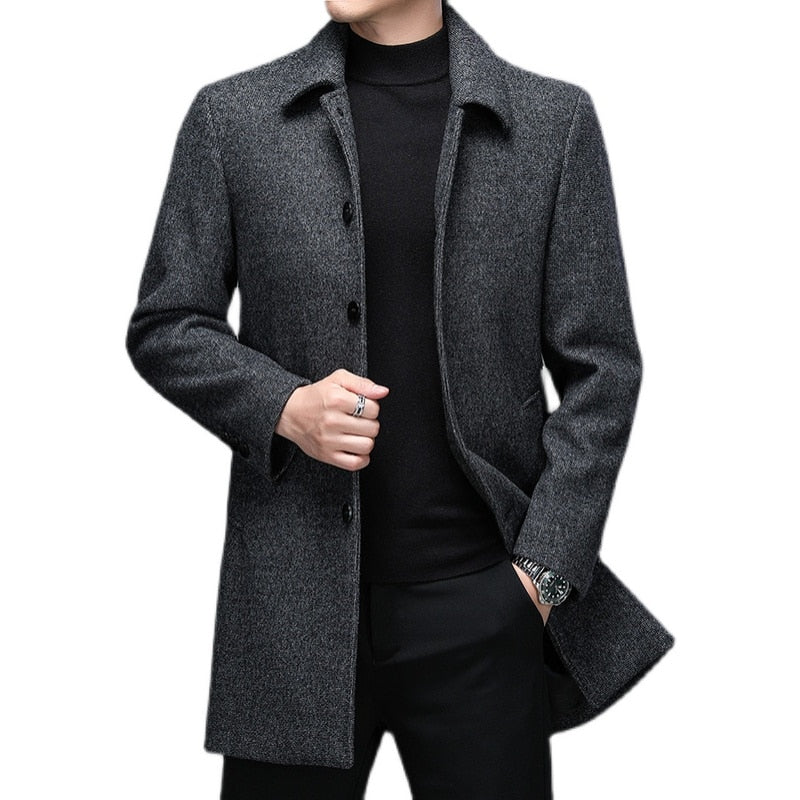 High Quality Mens Winter Jackets and Coats Business Casual Woolen Jackets Coats Long Overcoat Men Turn Down Collar Wool Blends