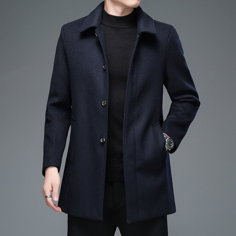 High Quality Mens Winter Jackets and Coats Business Casual Woolen Jackets Coats Long Overcoat Men Turn Down Collar Wool Blends