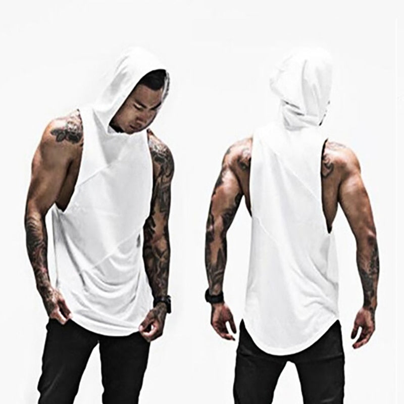 Muscleguys Solid Sleeveless Shirt with hoody Patchwork Gym Clothing Fitness Men Bodybuilding Stringer Tank Tops Hoodies Singlets