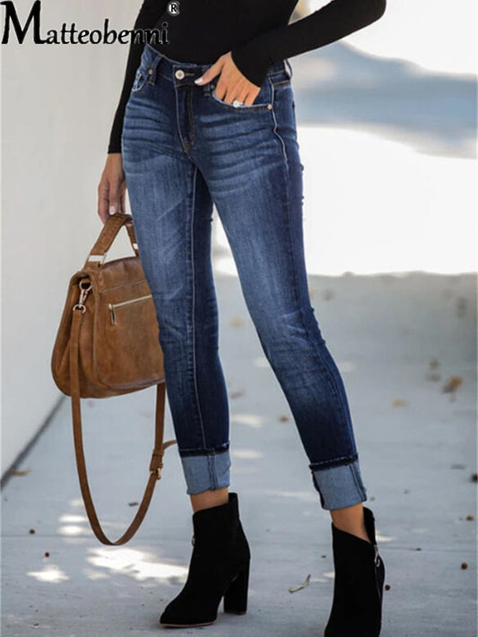 Women&#39;s Jeans High Waist Stretch Skinny Denim Trousers 2021 Blue Retro Washed Fashion Sexy Elastic Slim Pencil Pants