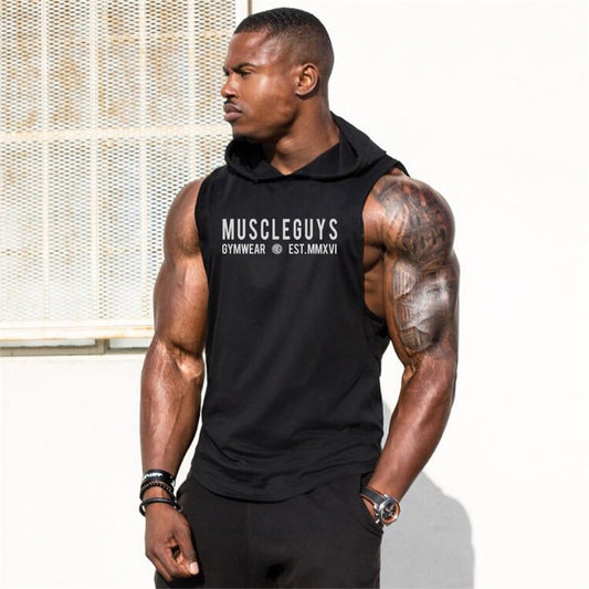 Muscleguys Bodybuilding stringers sleeveless hoodie gyms tank tops for men singlets shirt cotton fitness sporting clothing