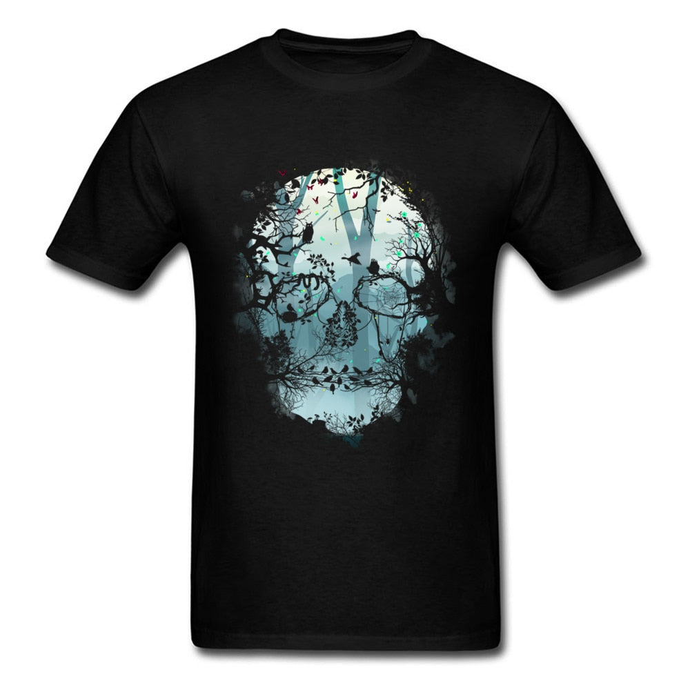 Novelty Mens Tshirt Black Dark Forest Skull 3D T Shirt For Men Big Size Men&#39;s Skull Shadow T-Shirts Good Quality Cotton Teeshirt