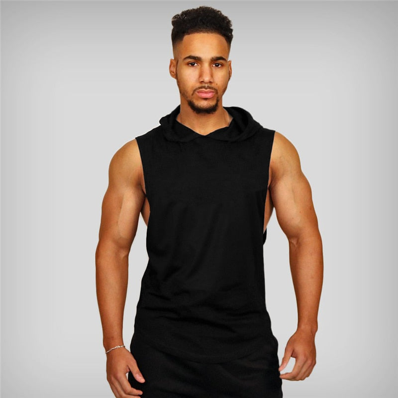 New Men Bodybuilding Tank Tops Gyms Fitness Workout Sleeveless Hoodies Man Casual Solid Hooded Vest Male Muscle Guys Clothing