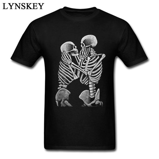 Mens Autumn Skull T Shirts The Lovers Men&#39;s Customised Pure Cotton Tee Shirts The Couple Skull Skeleton Tops T Shirt On Sale