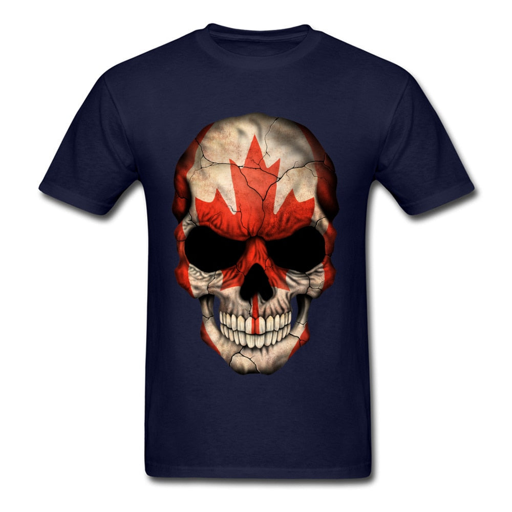 Make Your Own Unique T-Shirt For Adult Black Punk Canadian Flag Skull T Shirt 100% Cotton High Quality Short Summer Tops T Shirt