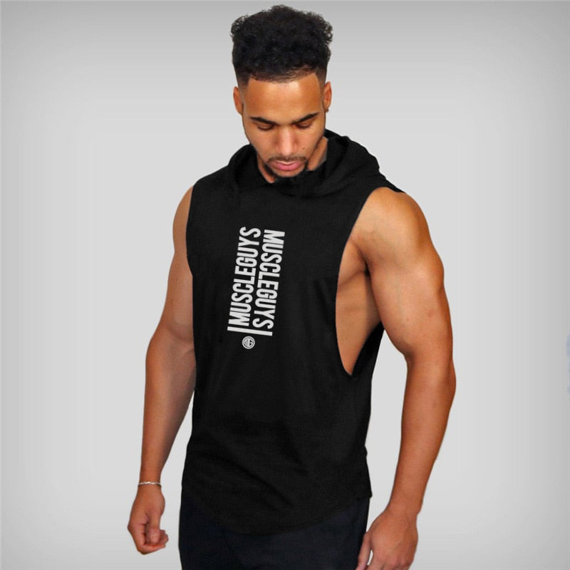 Muscleguys Brand Gyms Clothing Cotton Sleeveless Hoodie Men Slim fit Workout Fitness Vest Bodybuilding Stringer Tank Top Hoody