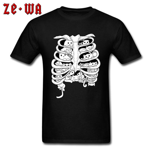 Funny Black T-Shirts Little Cats Group On The Skeleton Anatomy Organ Structure Picture Tshirt For Men Cotton Crew Neck Summer