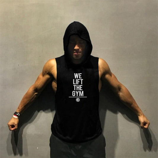 Brand Clothing Mens Gyms Hooded Tank Tops Sleeveless Shirt Workout Hoodies with Pocket Bodybuilding and Fitness Stringer Vest