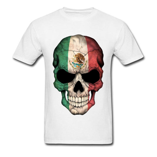 PP Skull Mexican Flag Skull T Shirt Calavera White 3D Print Geek Skull Tshirts Men Easter Monday Street T-Shirt Skulls Skeleton