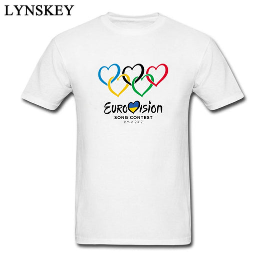 Art Music T-Shirt Men&#39;s Eurovision Sportin Game Retro Tops T Shirt Round Collar Pure Cotton Logo Tee-Shirts Homme