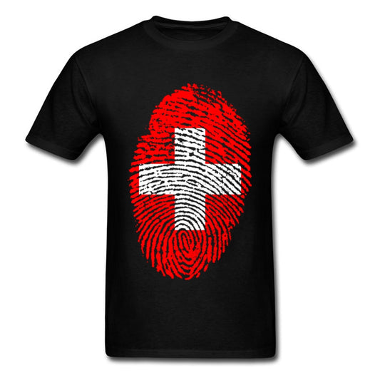 Top Quality Clothing For Men Switzerland Flag Fingerprint Cool Tshirt Mens Custom Personalized Tees Cotton Brand New T Shirt