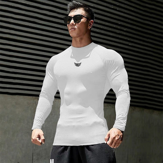 Compression Shirt Men Gym Long Sleeve T-shirt Hight Collar Joggers Sportswear Quick Dry Elasticity Bodybuilding Tight Clothing