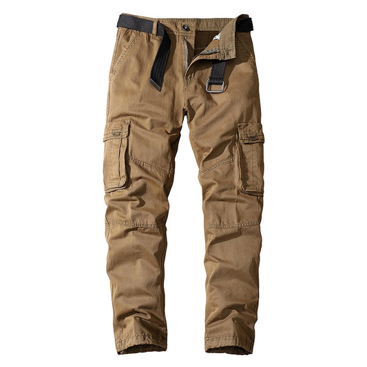 Cargo Pants Men Cotton Full Length Mens Casual Pants Outdoor Military Multi Pocket Cargo Trousers Men MID Solid Pants No Belt