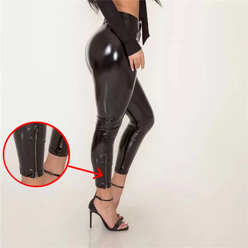Hot Women Skinny Latex Faux Leather Pants PU Leather Tights Trouser Commando Ladies Slim Sexy High Waist Leggings Custom
