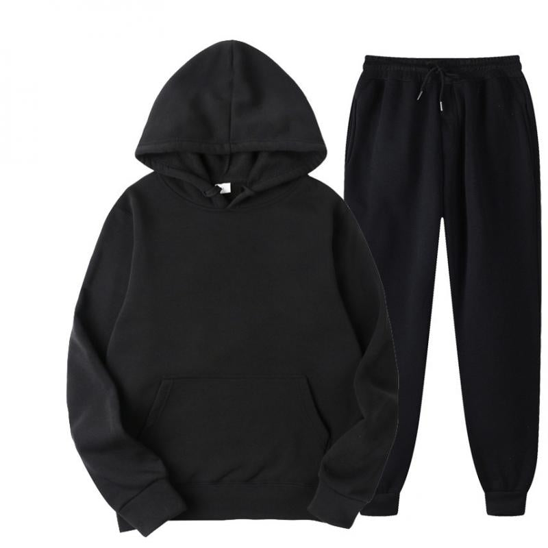 New Men Set Spring Autumn Fashion Mens Tracksuit Cotton Comfortable Two Piece Casual Sportswear Set Male Hoodies + Pants Solid