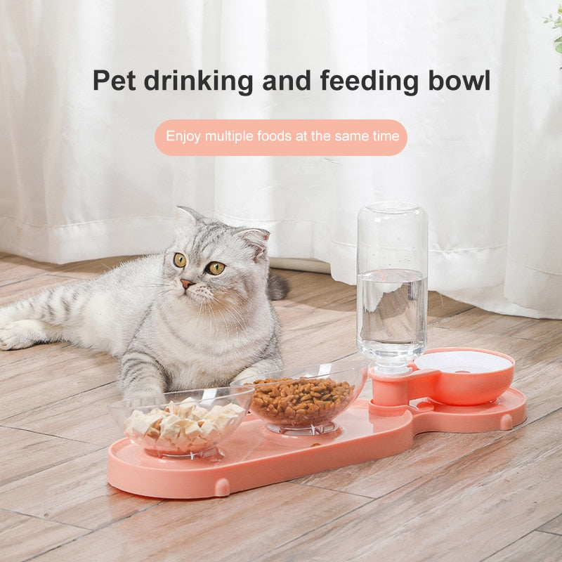 3 in 1 Cat Bowl Feeder Pet Dog Drinker