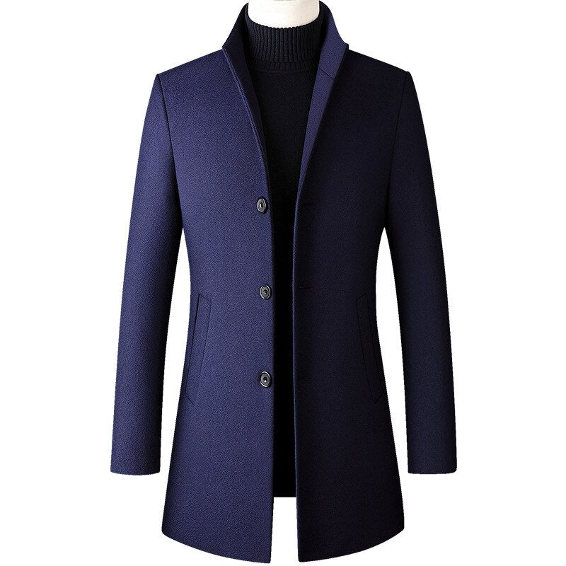 Winter Wool Coat Men Thick Stand Collar Coat Male Fashion Wool Blend Outwear Jacket Smart Casual Trench Plus Size Mens Overcoat