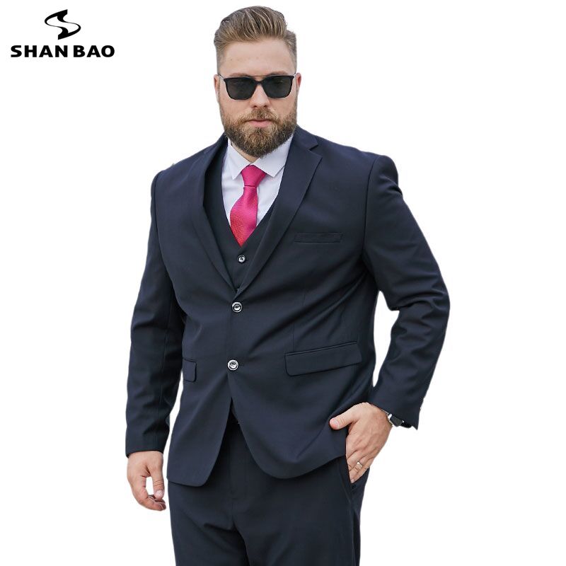 SHAN BAO plus size L-9XL loose suit 2022 autumn classic brand business casual young men&#39;s banquet wedding suit navy black blue