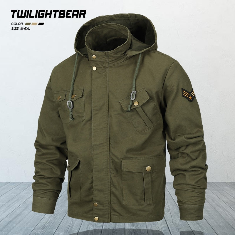 Military Men&#39;s Jackets Coat Male Windbreaker Oversized 6XL Hooded Coats Cotton Loose Casual Jacket Outerwear Men Clothing BF2601