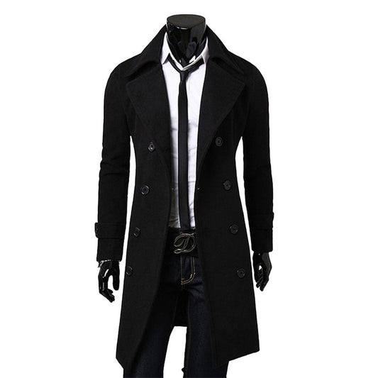 Autumn Winter Mens Trench Coat Fashion England Style Slim Fit Long Trench Coats Men Solid Casual Double Breasted Jacket Coat Men