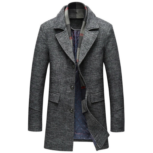 High Quality Woollen Coats Men With A Scarf Lapel Plain Mens Woollen Coat Business Casual Men&#39;s Coat Warm Luxury Overcoat M-5XL