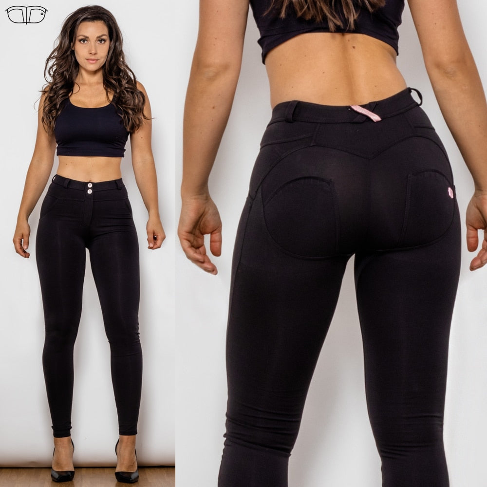 Shascullfites Push Up Leggings Black Women&#39;s Skinny Stretchy 2-Buttons Casual Fit Belly Leggings Full Length