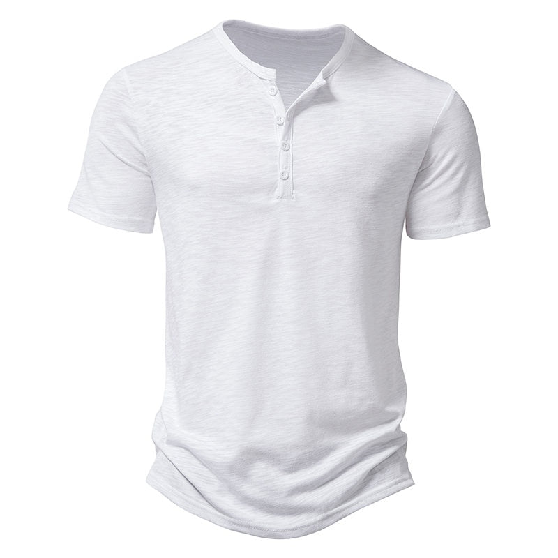 New Summer T Shirt Men Fashion Henley Collar White Tshirt Mens Short Sleeve Casual Slim Tops Tees Solid Color T-shirt for Man