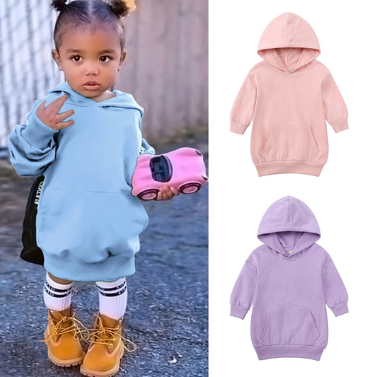 2023 Kids Girls Boys Sweater Dress Solid Hoodies Cotton Autumn Pullover Sweatshirt Toddler Children Outfits Straight Clothes